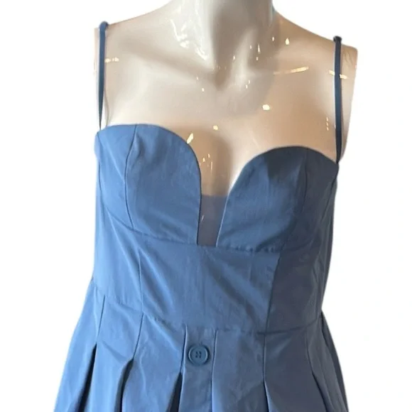 AEL Amy Enjoy Life Studio Marion Bustier Blue Button A-Line Midi Dress Size M - Picture 5 of 12